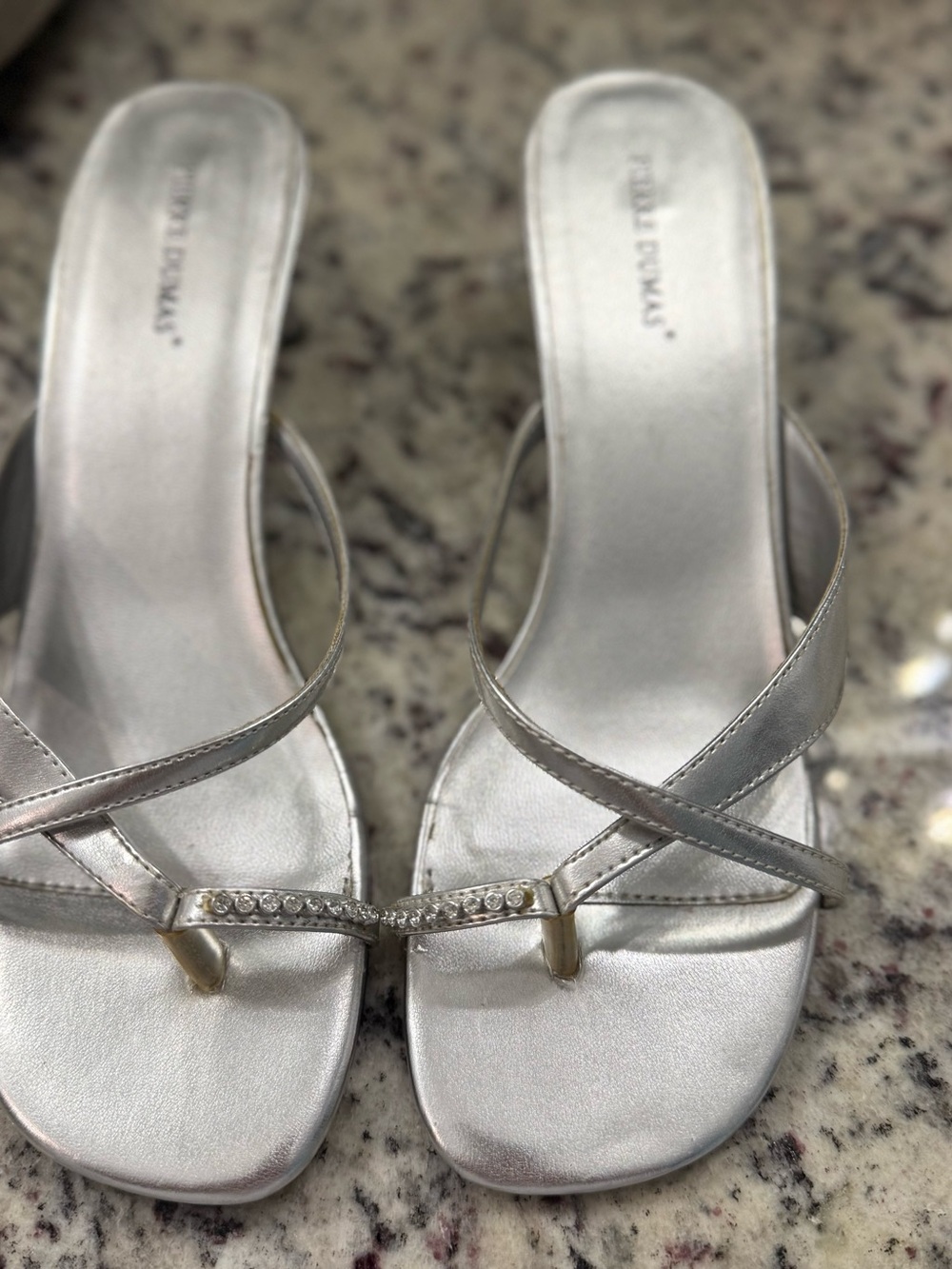 Pierre Dumas Silver Rhinestone Toe-Post Mules